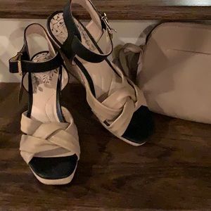 Black/Tan Wedge Sandals Size 8M /Crossbody Bag